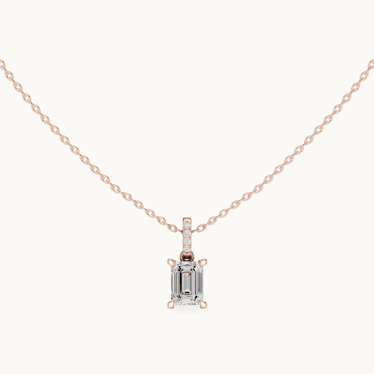 Emerald-cut lab-grown diamond pavé bail solitaire pendant in rose gold, 1.62 CT TW, view 4