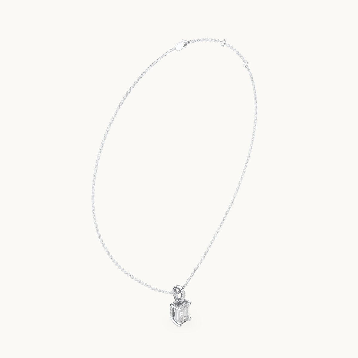 Emerald-cut lab-grown diamond pavé bail solitaire pendant in white gold, 1.62 CT TW, view 1