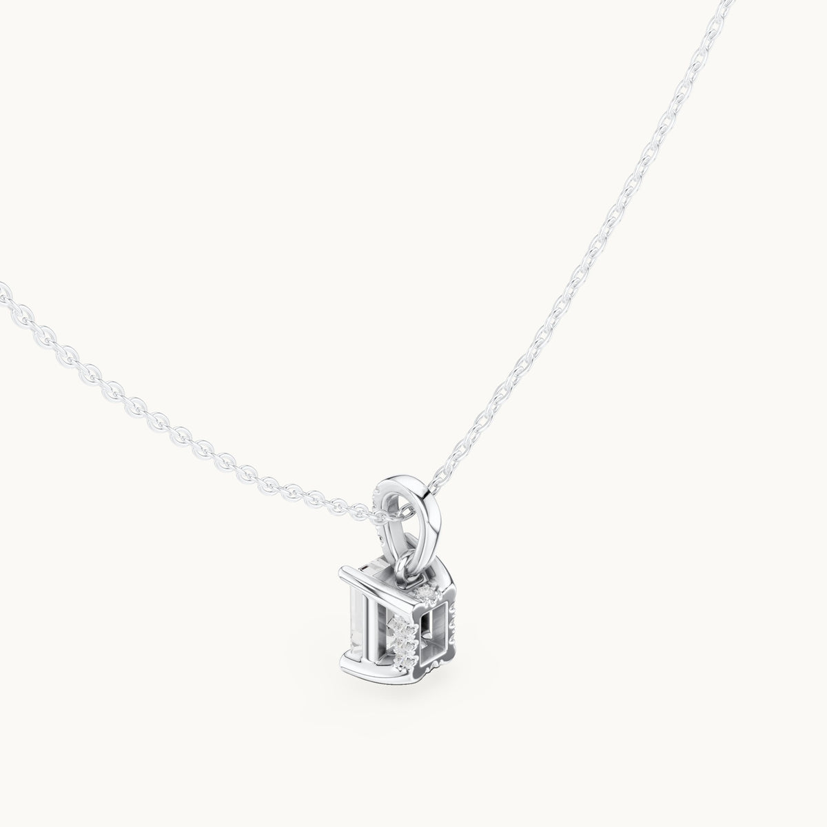 Emerald-cut lab-grown diamond pavé bail solitaire pendant in white gold, 1.62 CT TW, view 2