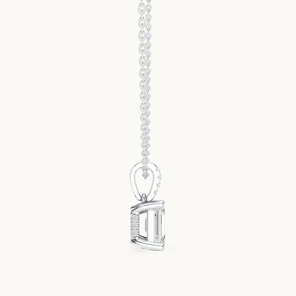 Emerald-cut lab-grown diamond pavé bail solitaire pendant in white gold, 1.62 CT TW, view 3