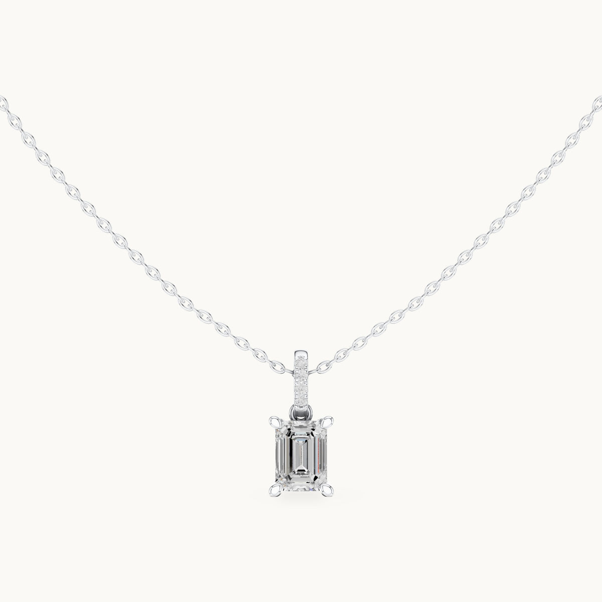 Emerald-cut lab-grown diamond pavé bail solitaire pendant in white gold, 1.62 CT TW, view 4