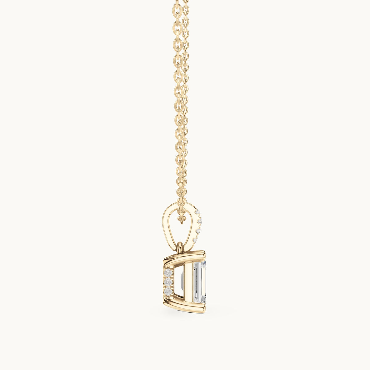Emerald-cut lab-grown diamond pavé bail solitaire pendant in yellow gold, 1.62 CT TW, view 3