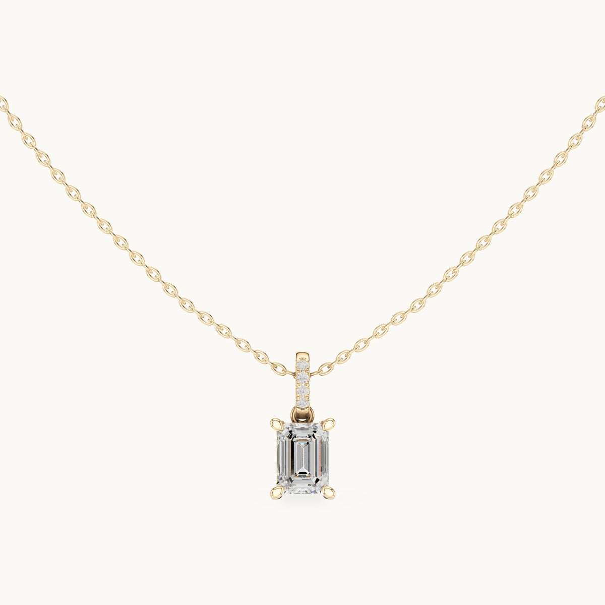 Emerald-cut lab-grown diamond pavé bail solitaire pendant in yellow gold, 1.62 CT TW, view 4