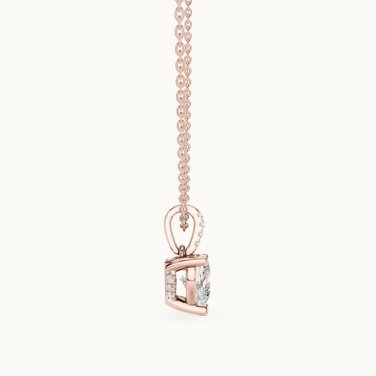 Heart lab-grown diamond pavé bail solitaire pendant in rose gold, 1.62 CT TW, view 3