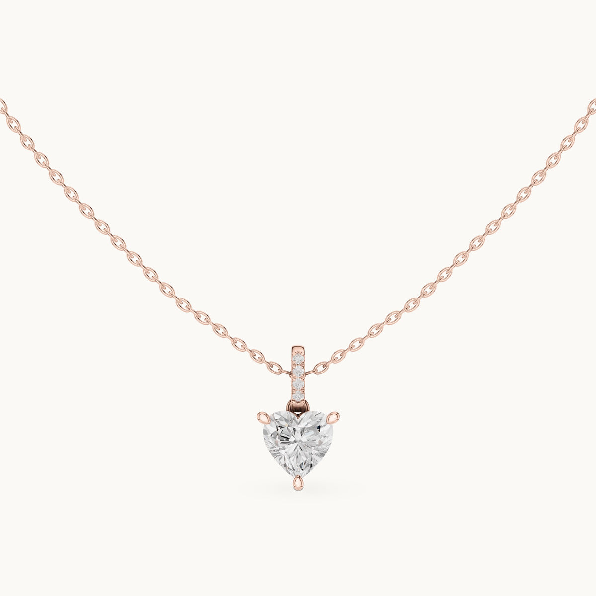 Heart lab-grown diamond pavé bail solitaire pendant in rose gold, 1.62 CT TW, view 4