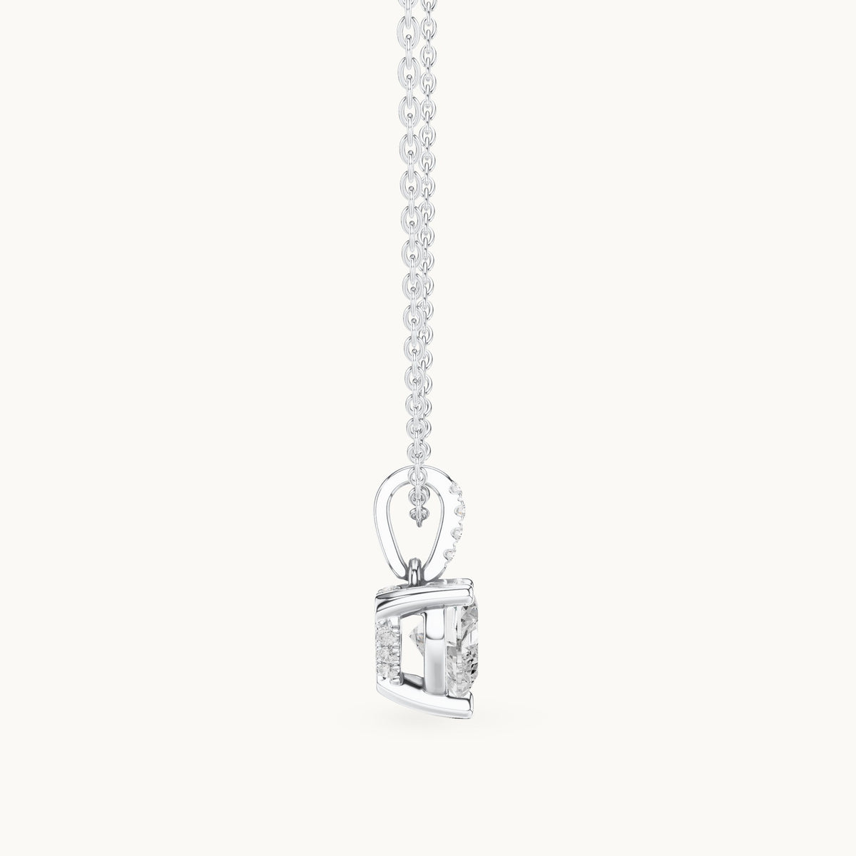 Heart lab-grown diamond pavé bail solitaire pendant in white gold, 1.62 CT TW, view 3