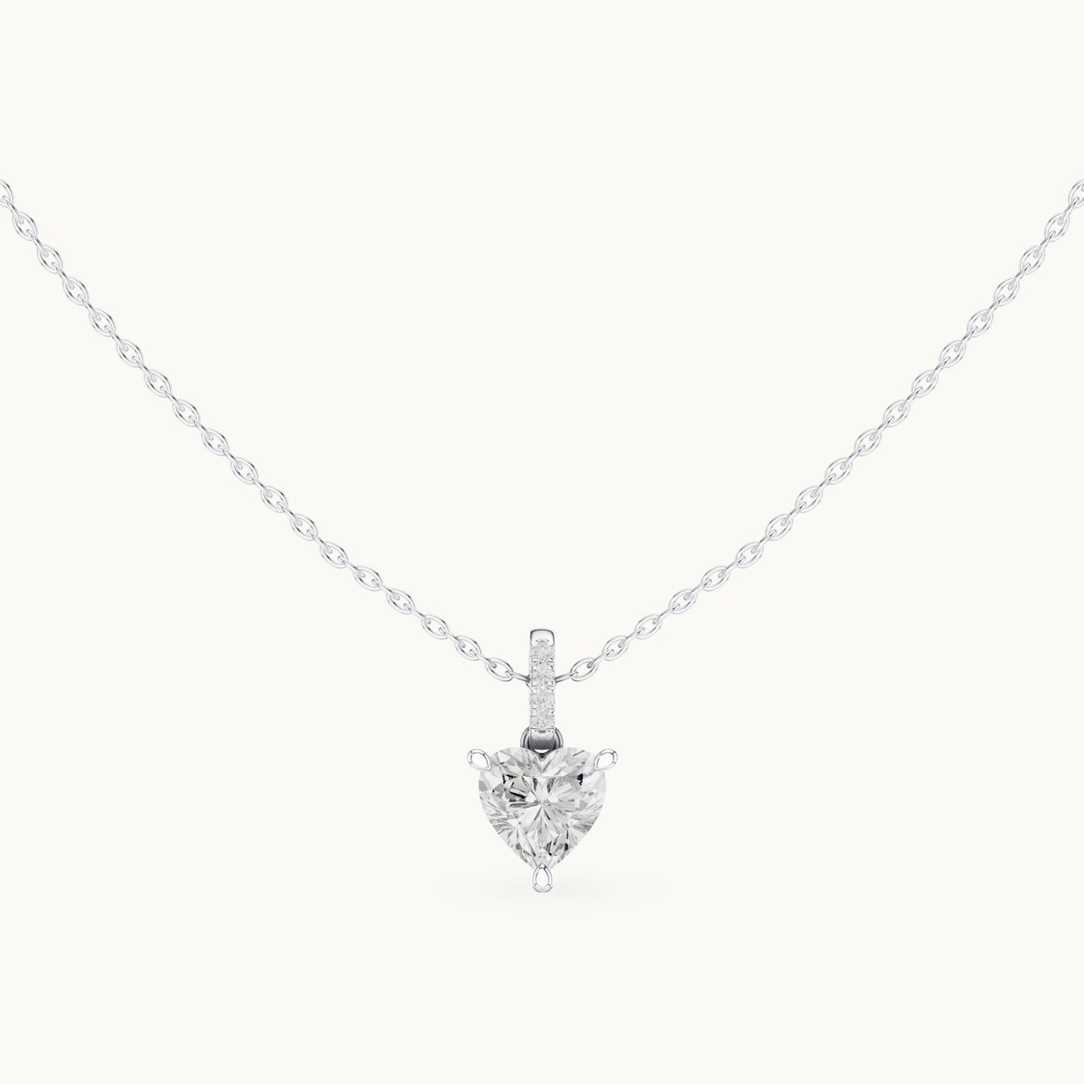 Heart lab-grown diamond pavé bail solitaire pendant in white gold, 1.62 CT TW, view 4