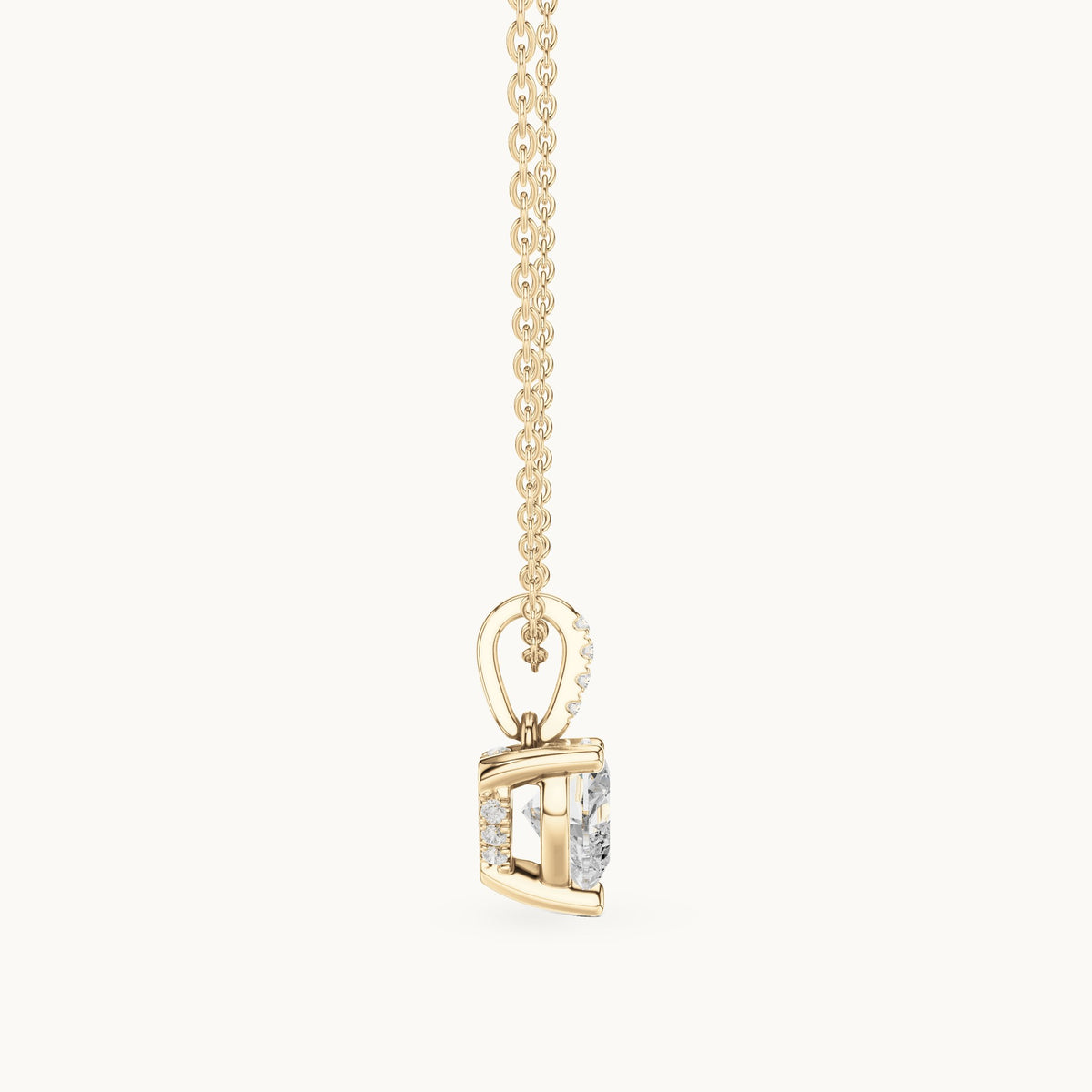 Heart lab-grown diamond pavé bail solitaire pendant in yellow gold, 1.62 CT TW, view 3