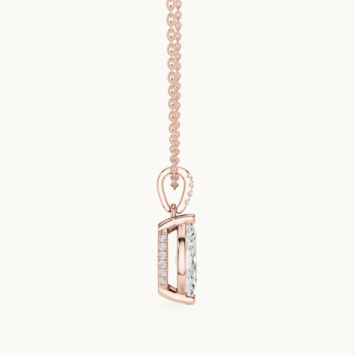 Marquise lab-grown diamond pavé bail solitaire pendant in rose gold, 1.66 CT TW, view 3