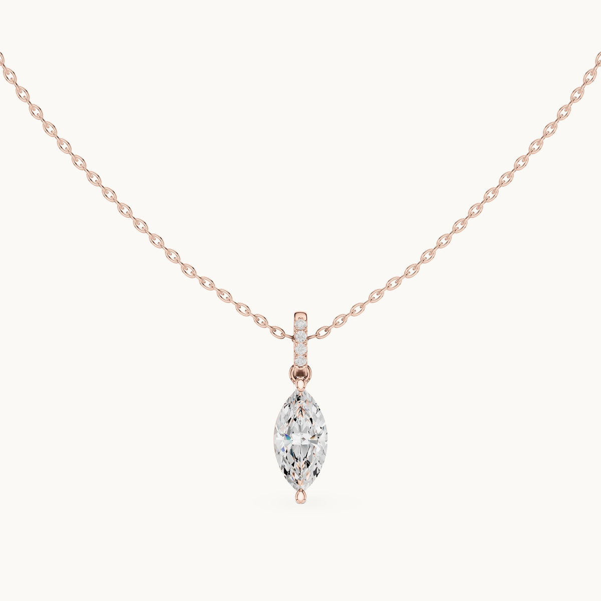 Marquise lab-grown diamond pavé bail solitaire pendant in rose gold, 1.66 CT TW, view 4