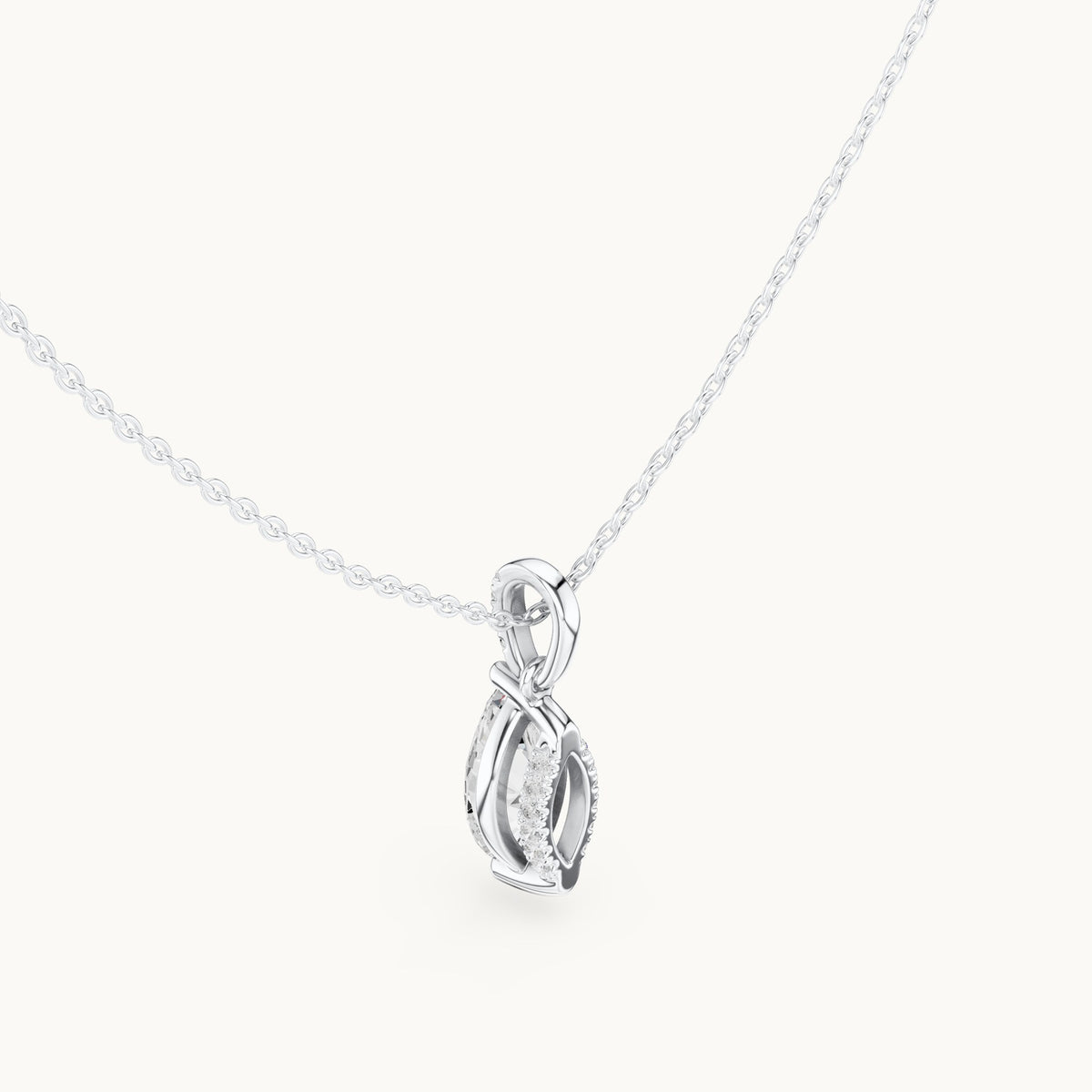 Marquise lab-grown diamond pavé bail solitaire pendant in white gold, 1.66 CT TW, view 2
