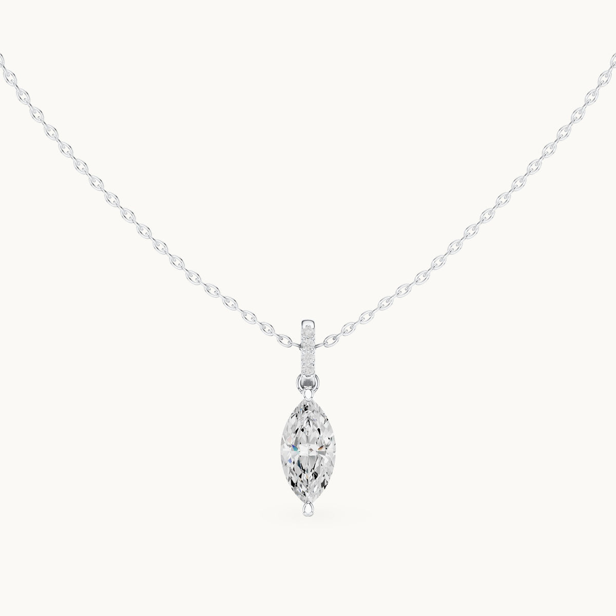Marquise lab-grown diamond pavé bail solitaire pendant in white gold, 1.66 CT TW, view 4