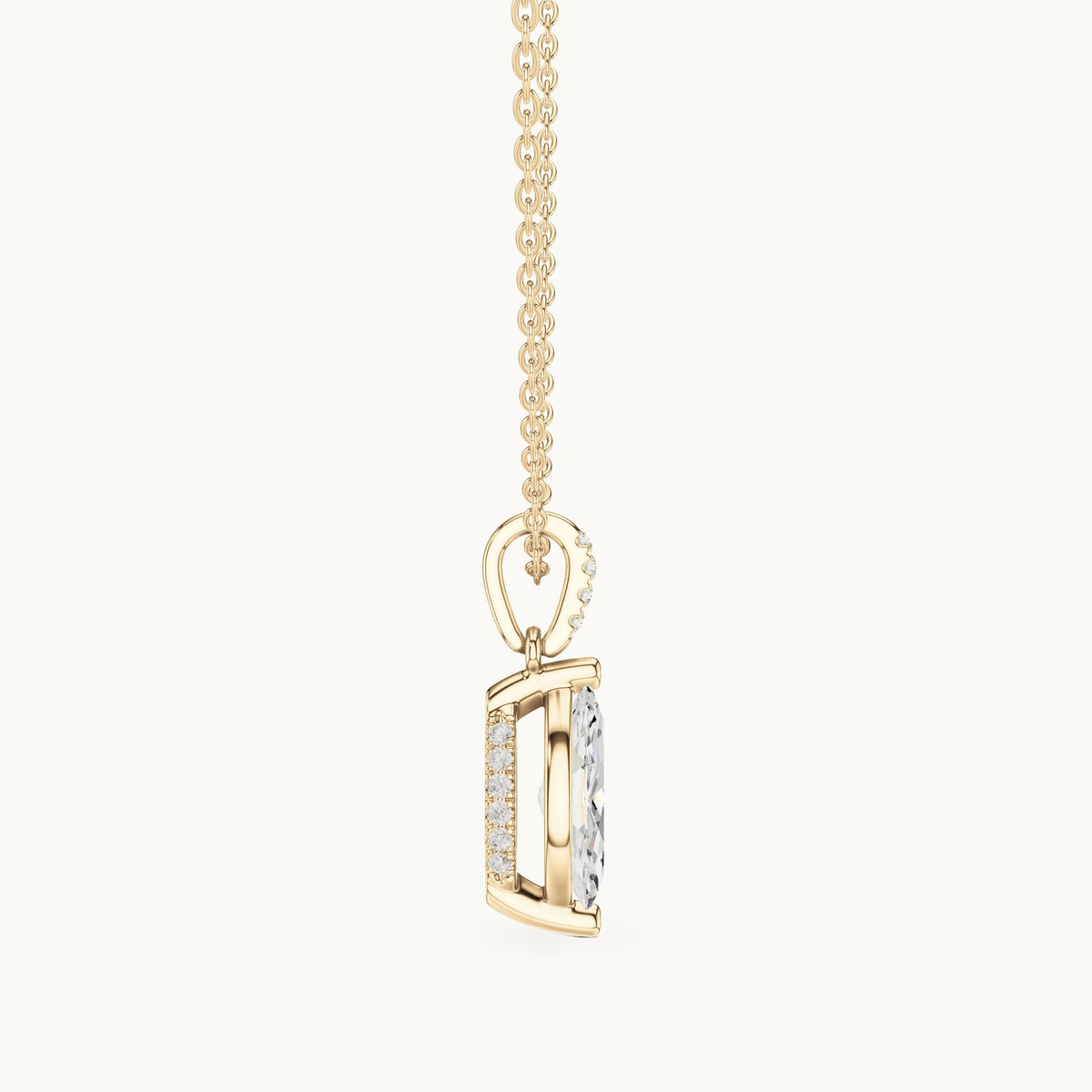 Marquise lab-grown diamond pavé bail solitaire pendant in yellow gold, 1.66 CT TW, view 3