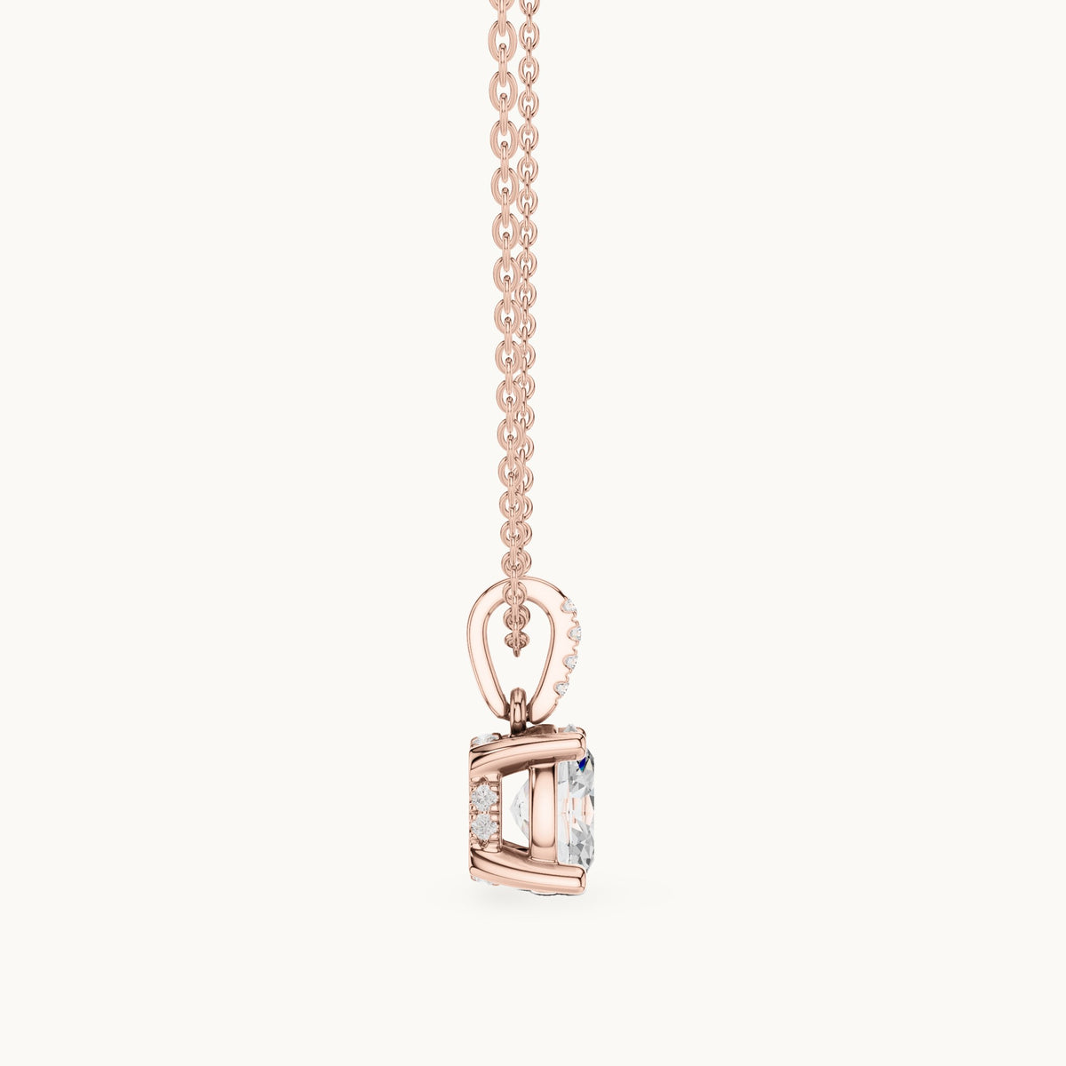 Oval lab-grown diamond pavé bail solitaire pendant in rose gold, 1.62 CT TW, view 3