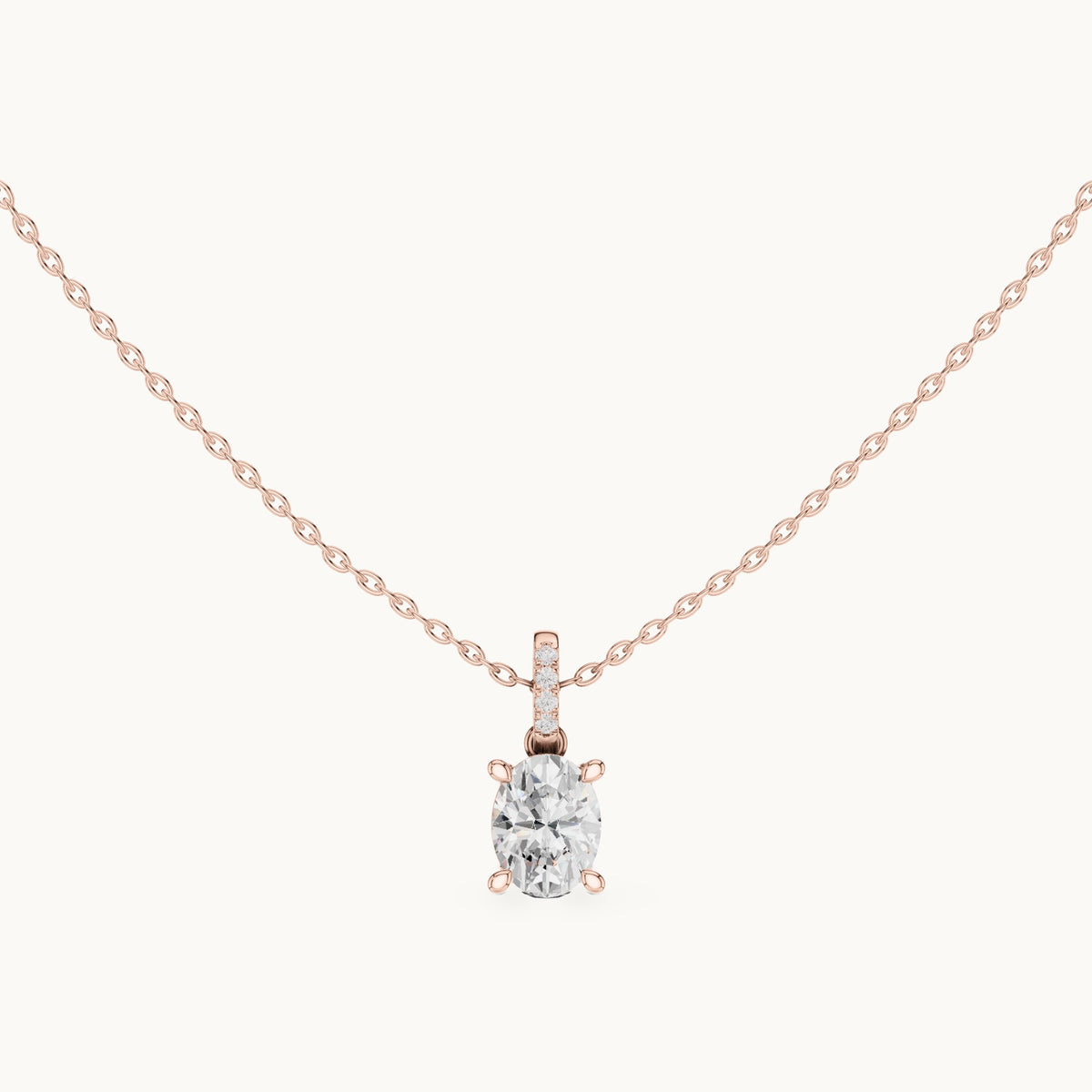 Oval lab-grown diamond pavé bail solitaire pendant in rose gold, 1.62 CT TW, view 4