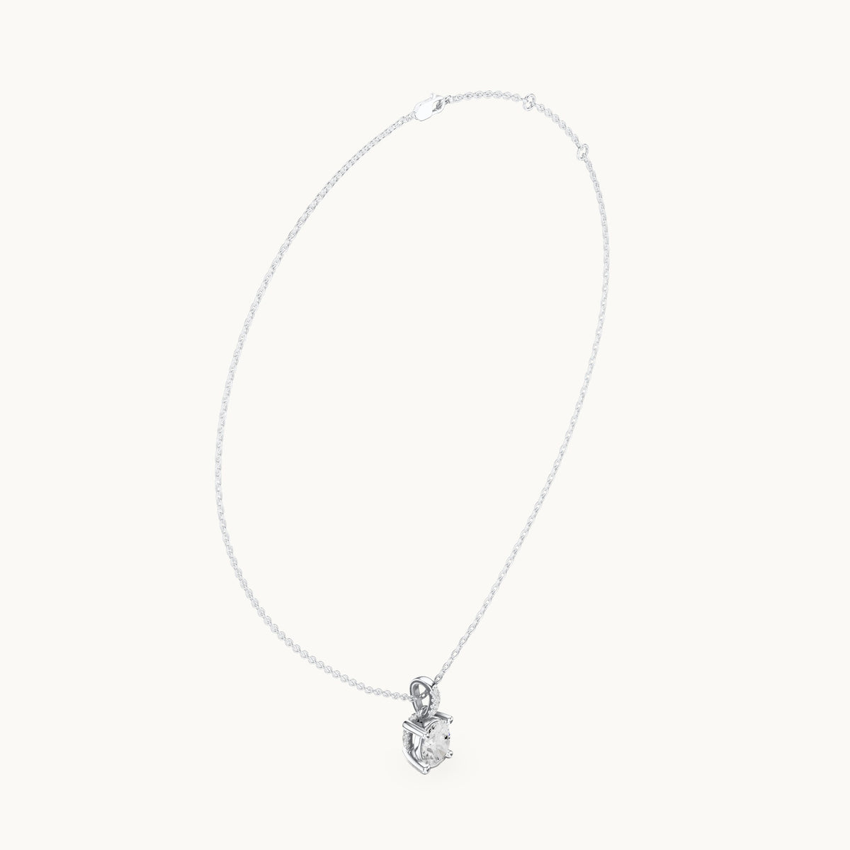 Oval lab-grown diamond pavé bail solitaire pendant in white gold, 1.62 CT TW, view 1