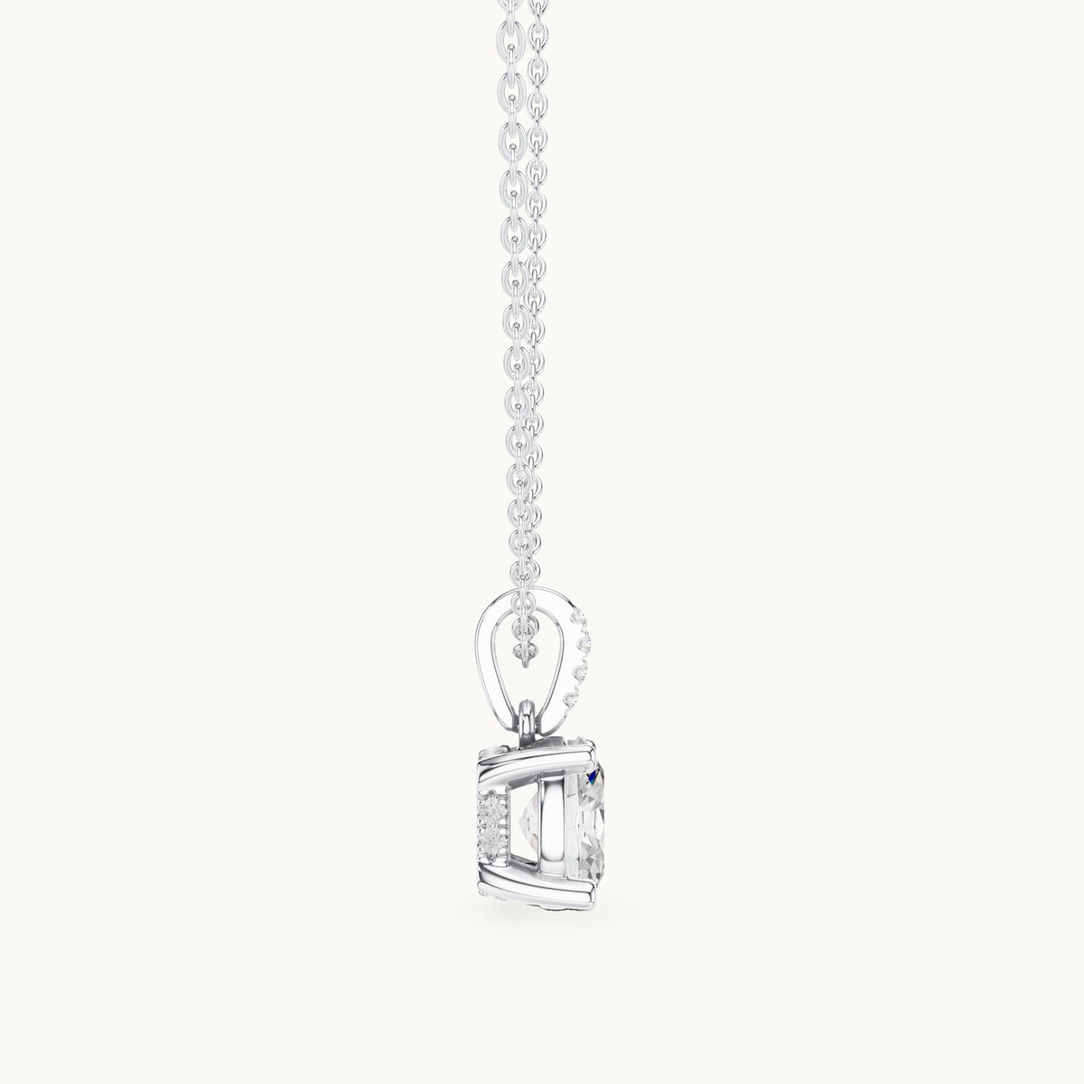Oval lab-grown diamond pavé bail solitaire pendant in white gold, 1.62 CT TW, view 3