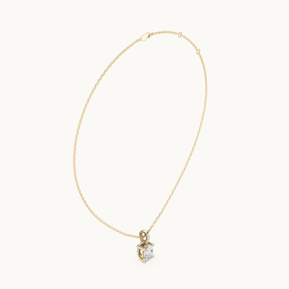 Oval lab-grown diamond pavé bail solitaire pendant in yellow gold, 1.62 CT TW, view 1