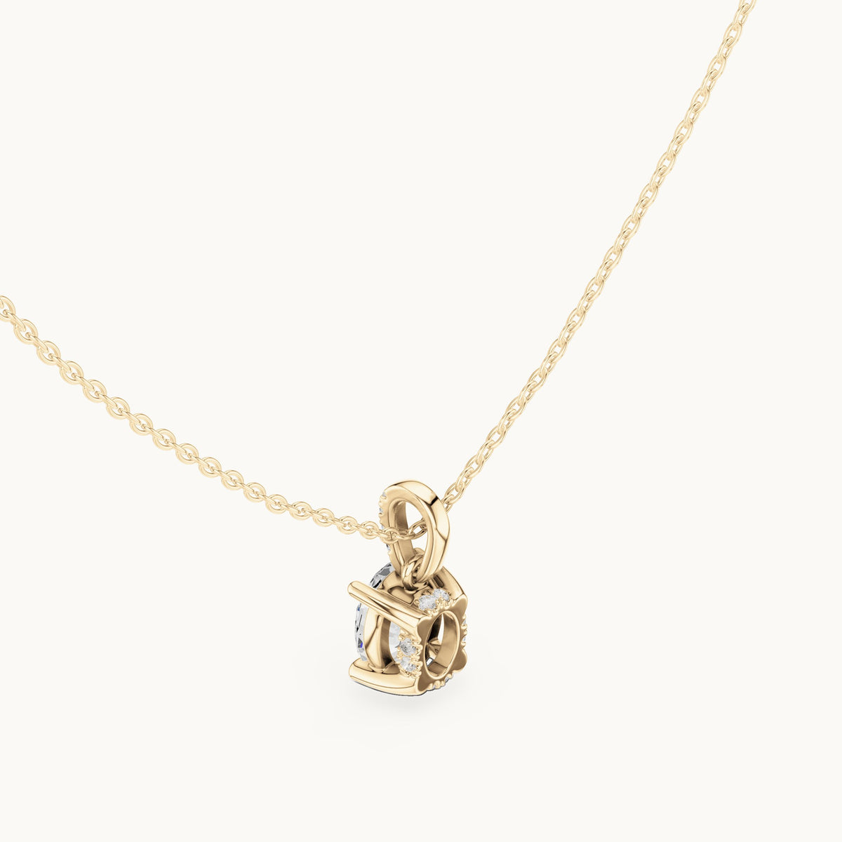 Oval lab-grown diamond pavé bail solitaire pendant in yellow gold, 1.62 CT TW, view 2