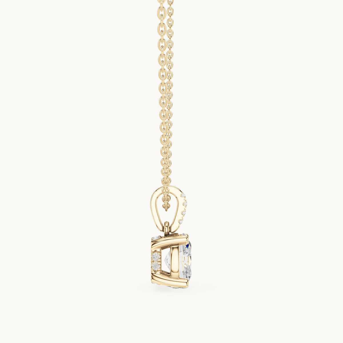 Oval lab-grown diamond pavé bail solitaire pendant in yellow gold, 1.62 CT TW, view 3