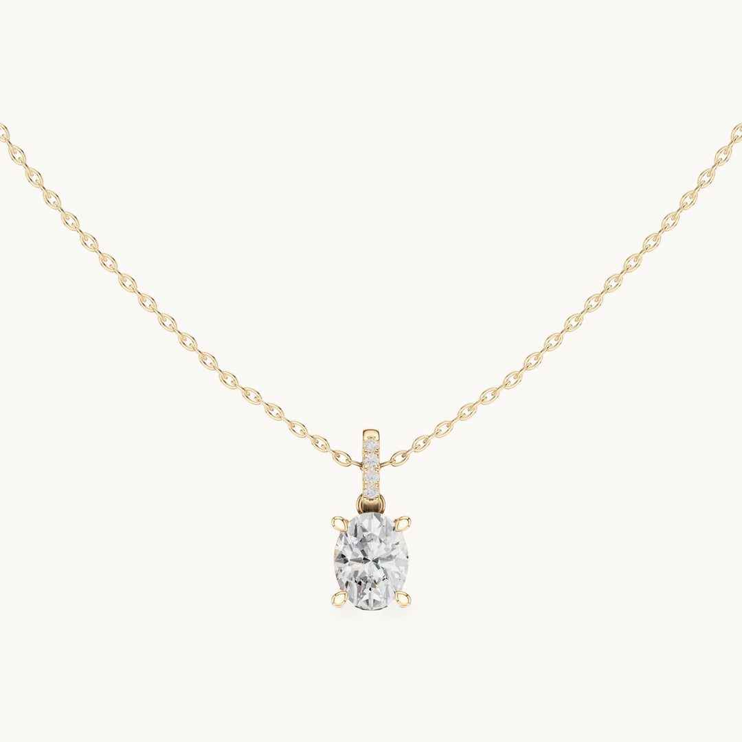 Oval lab-grown diamond pavé bail solitaire pendant in yellow gold, 1.62 CT TW, view 4