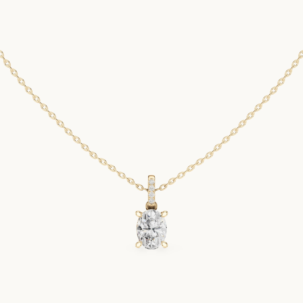 Oval lab-grown diamond pavé bail solitaire pendant in yellow gold, 1.62 CT TW, view 4