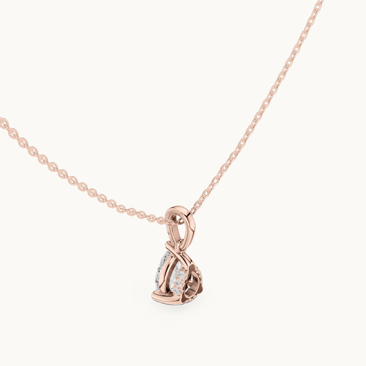 Pear lab-grown diamond pavé bail solitaire pendant in rose gold, 1.62 CT TW, view 2