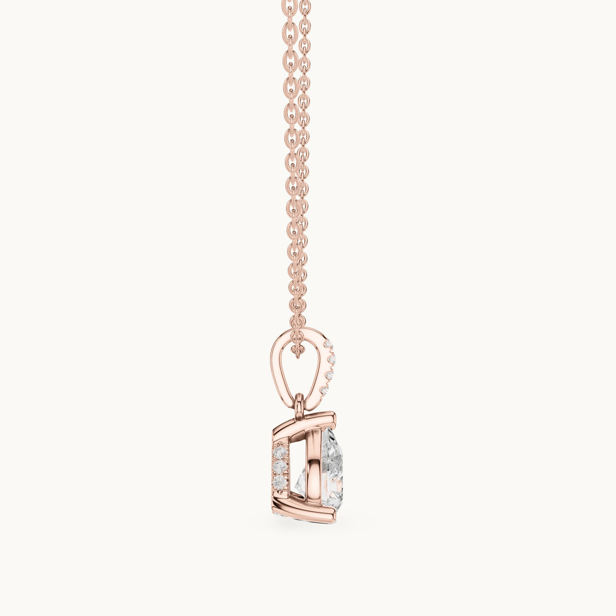 Pear lab-grown diamond pavé bail solitaire pendant in rose gold, 1.62 CT TW, view 3