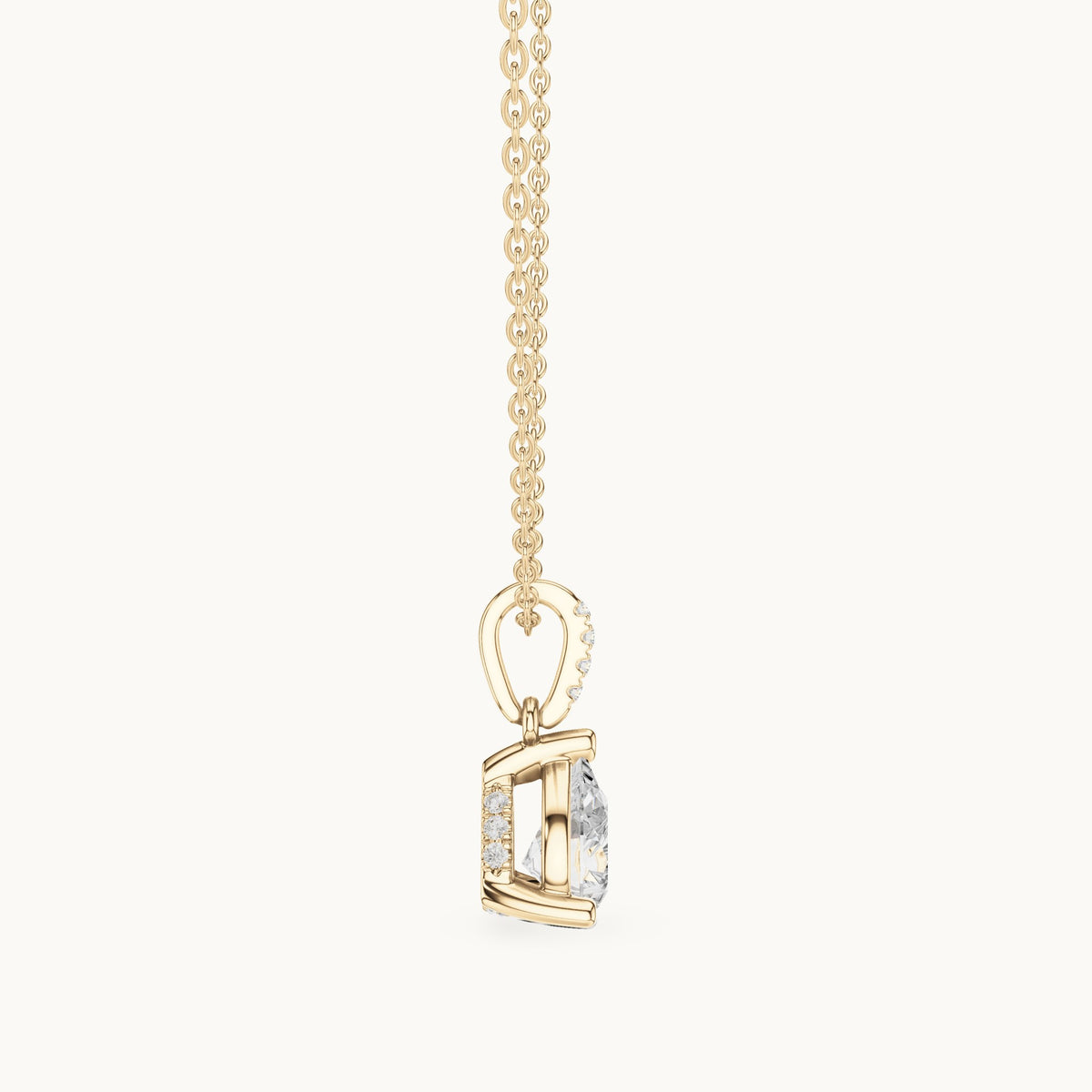 Pear lab-grown diamond pavé bail solitaire pendant in yellow gold, 1.62 CT TW, view 3