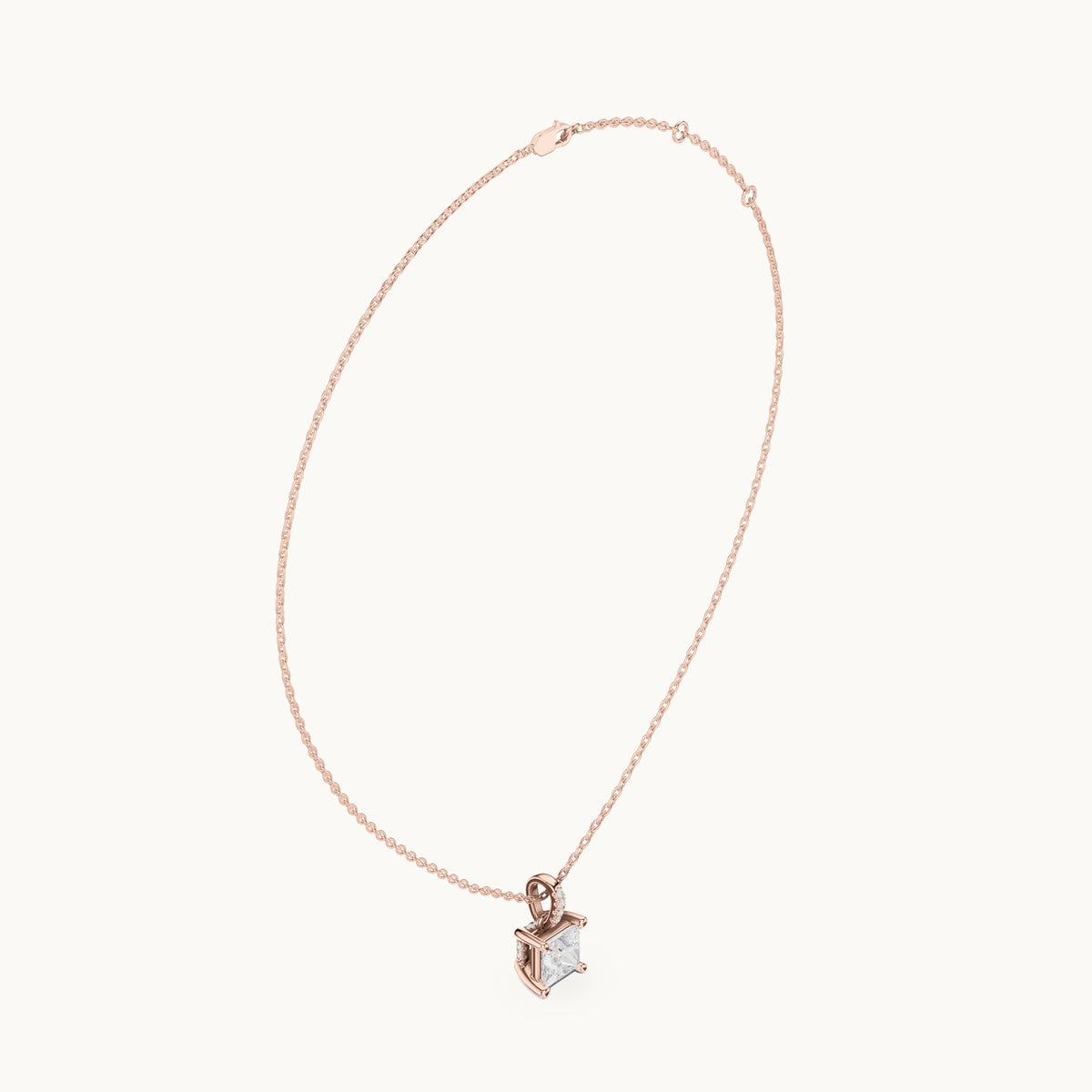 Princess-cut lab-grown diamond pavé bail solitaire pendant in rose gold, 1.62 CT TW, view 1