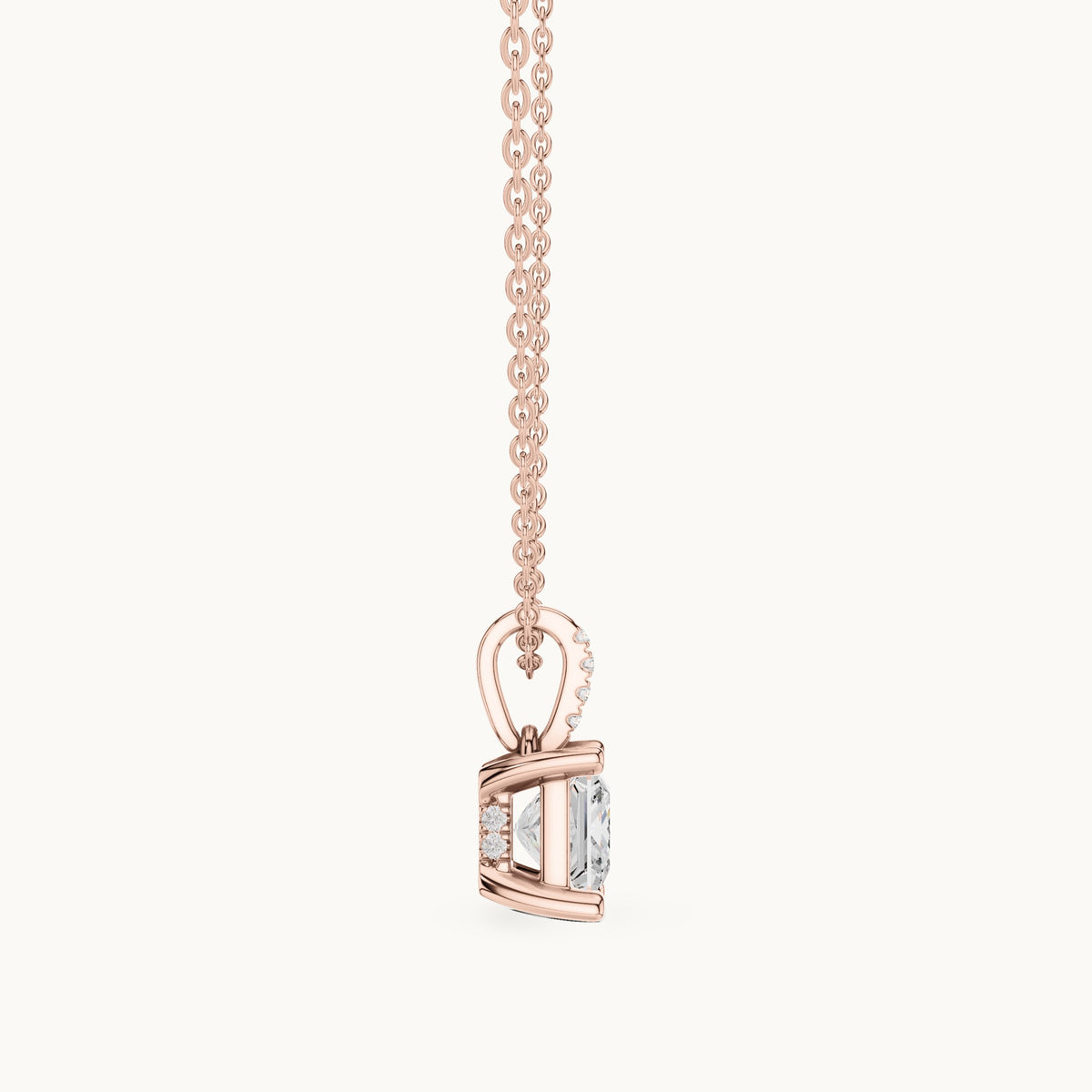 Princess-cut lab-grown diamond pavé bail solitaire pendant in rose gold, 1.62 CT TW, view 3