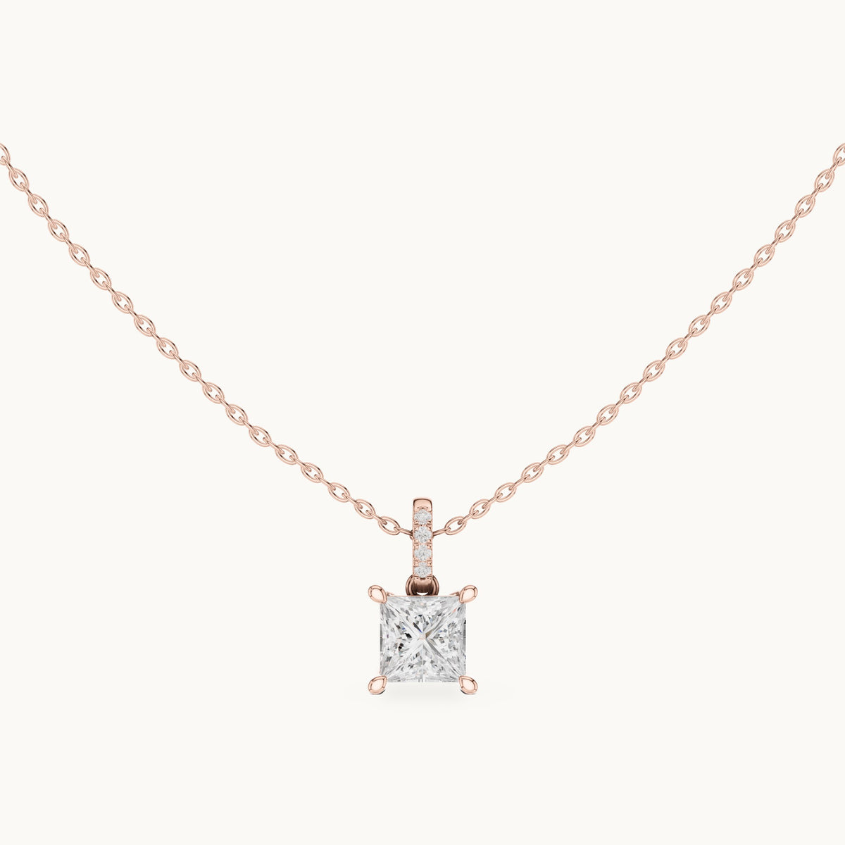 Princess-cut lab-grown diamond pavé bail solitaire pendant in rose gold, 1.62 CT TW, view 4