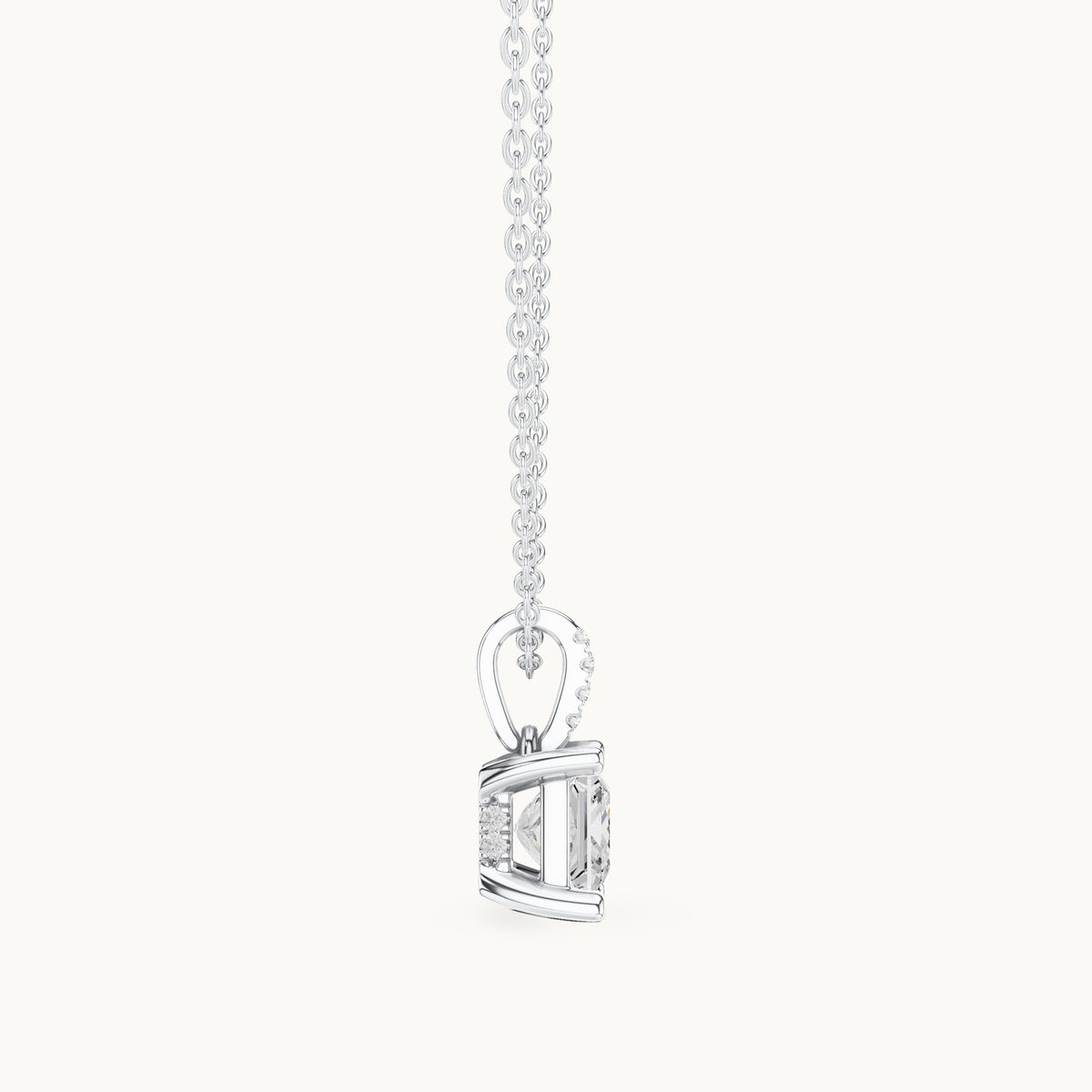Princess-cut lab-grown diamond pavé bail solitaire pendant in white gold, 1.62 CT TW, view 3