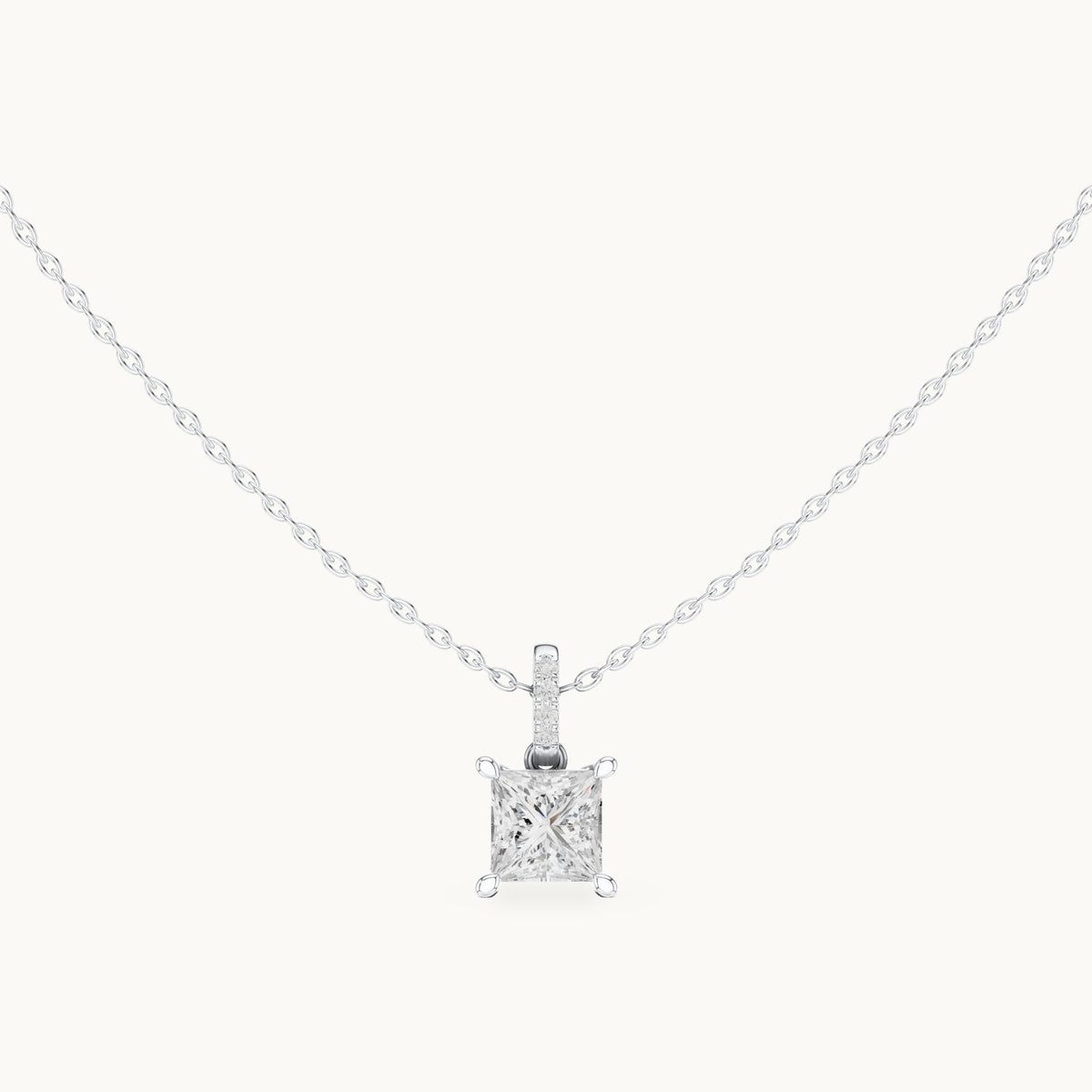 Princess-cut lab-grown diamond pavé bail solitaire pendant in white gold, 1.62 CT TW, view 4