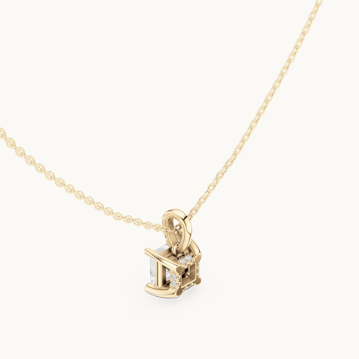 Princess-cut lab-grown diamond pavé bail solitaire pendant in yellow gold, 1.62 CT TW, view 2