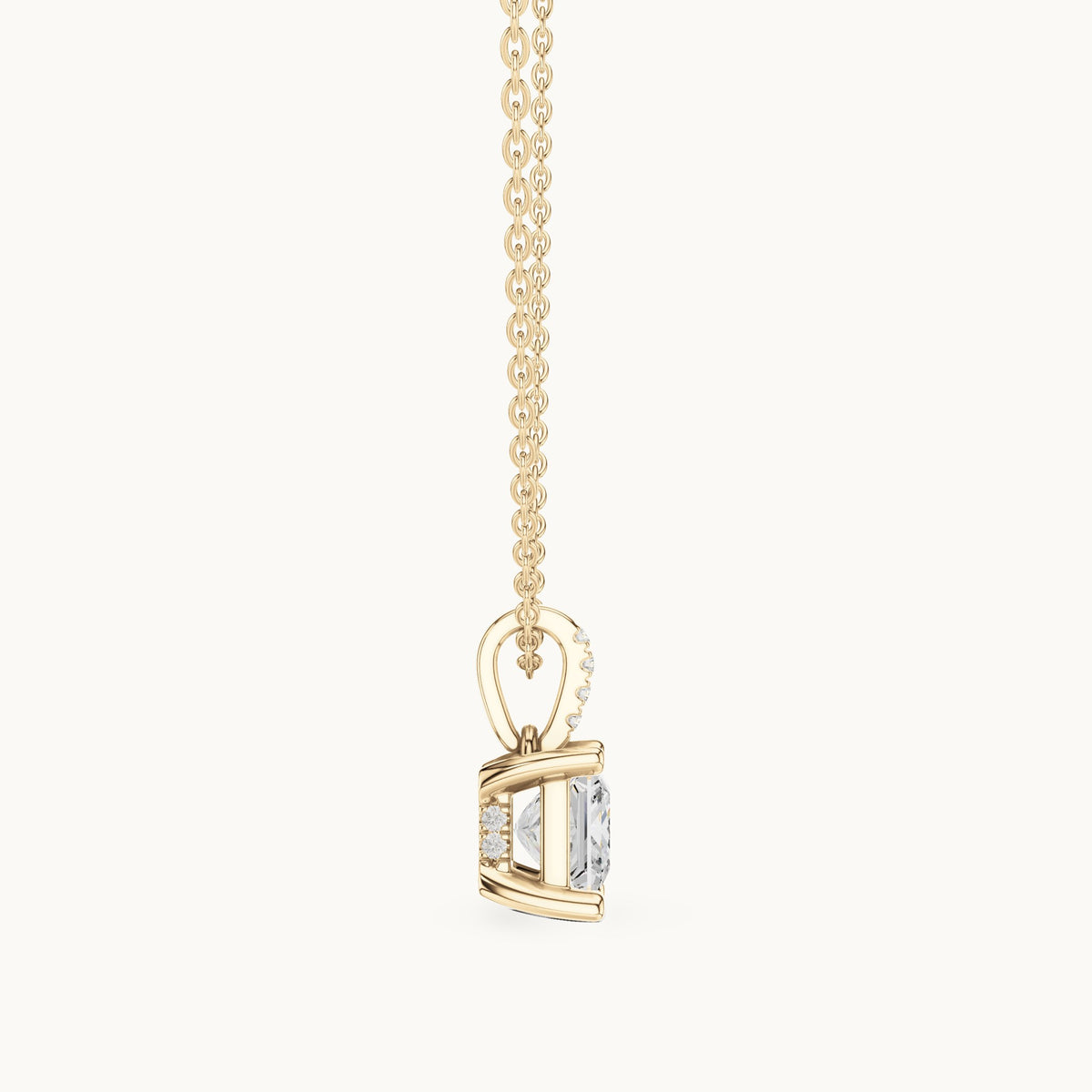 Princess-cut lab-grown diamond pavé bail solitaire pendant in yellow gold, 1.62 CT TW, view 3