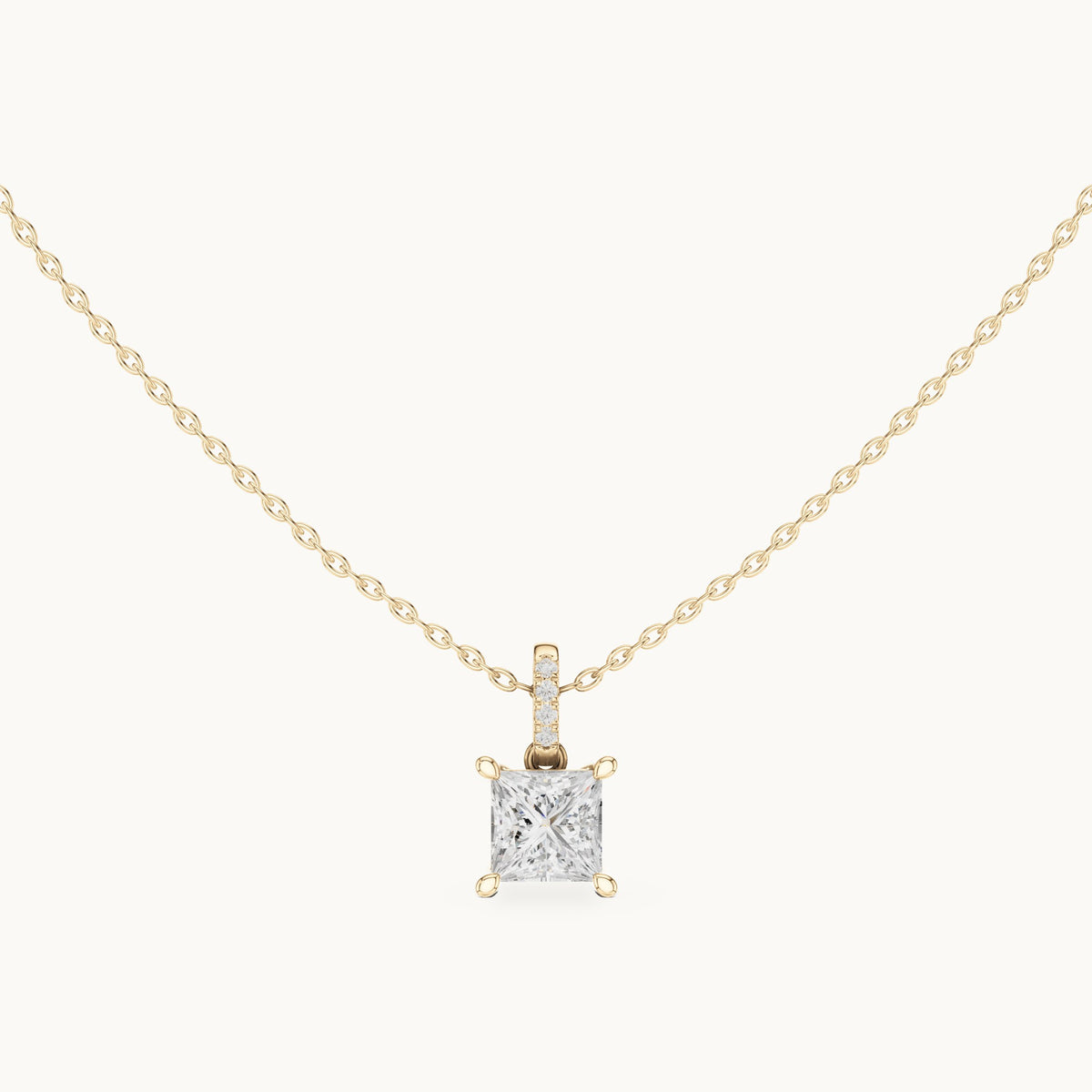Princess-cut lab-grown diamond pavé bail solitaire pendant in yellow gold, 1.62 CT TW, view 4