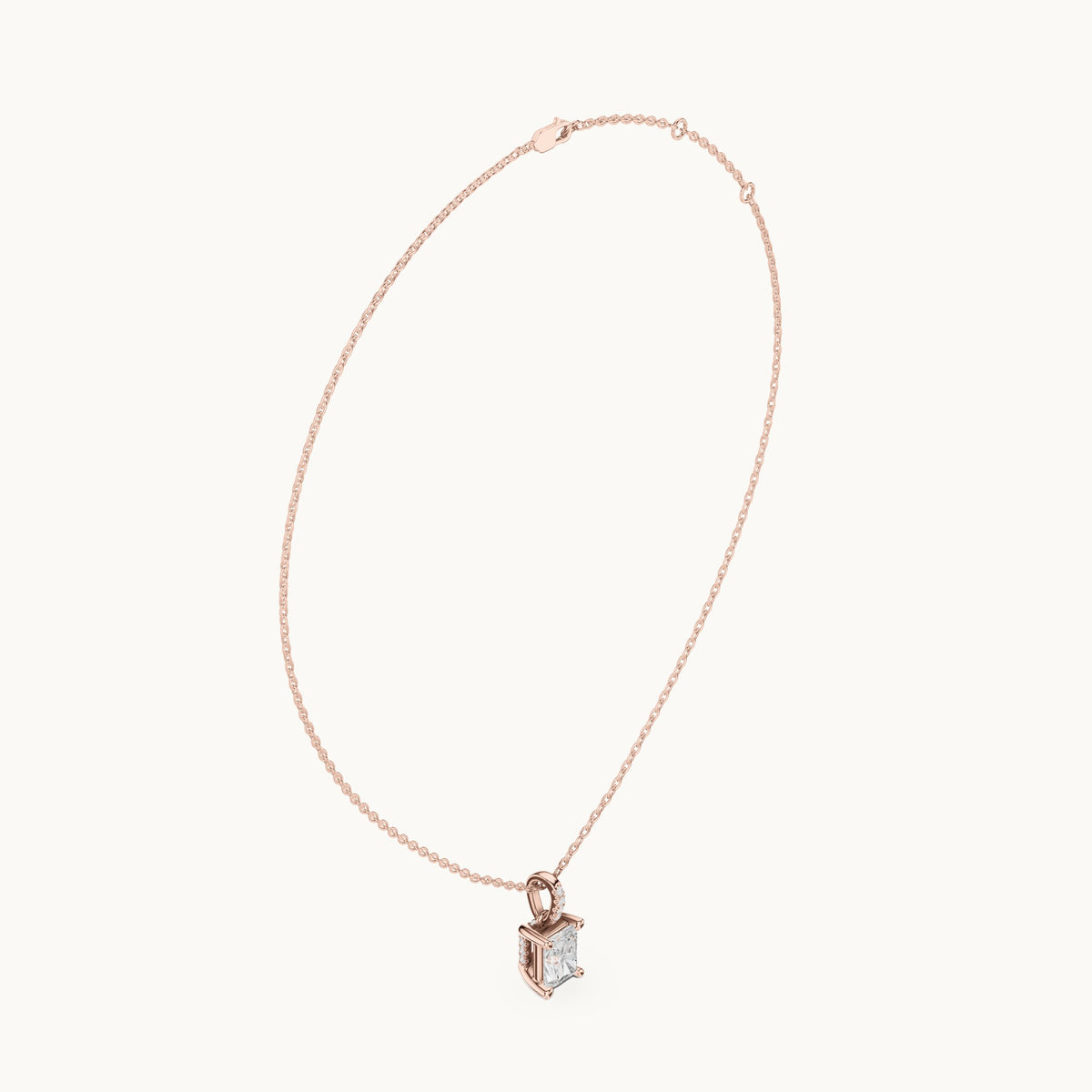 Radiant-cut lab-grown diamond pavé bail solitaire pendant in rose gold, 1.62 CT TW, view 1