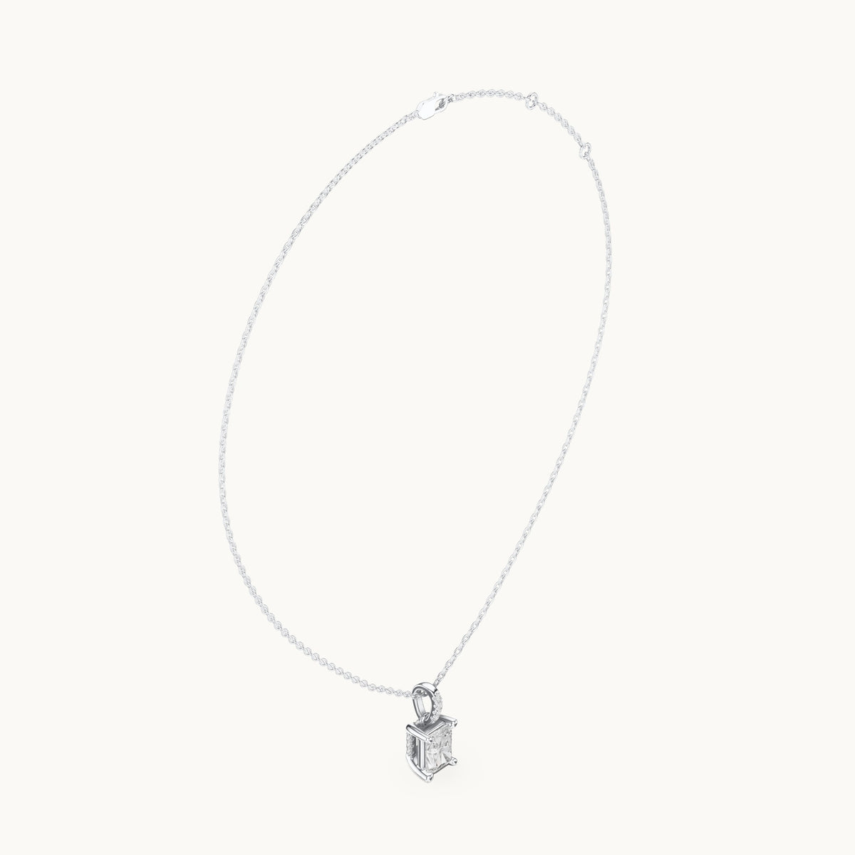 Radiant-cut lab-grown diamond pavé bail solitaire pendant in white gold, 1.62 CT TW, view 1