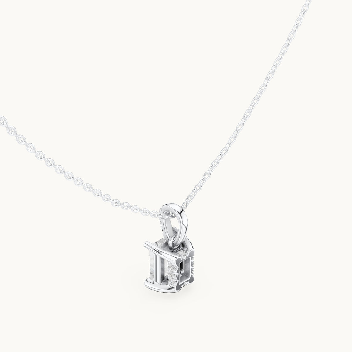 Radiant-cut lab-grown diamond pavé bail solitaire pendant in white gold, 1.62 CT TW, view 2