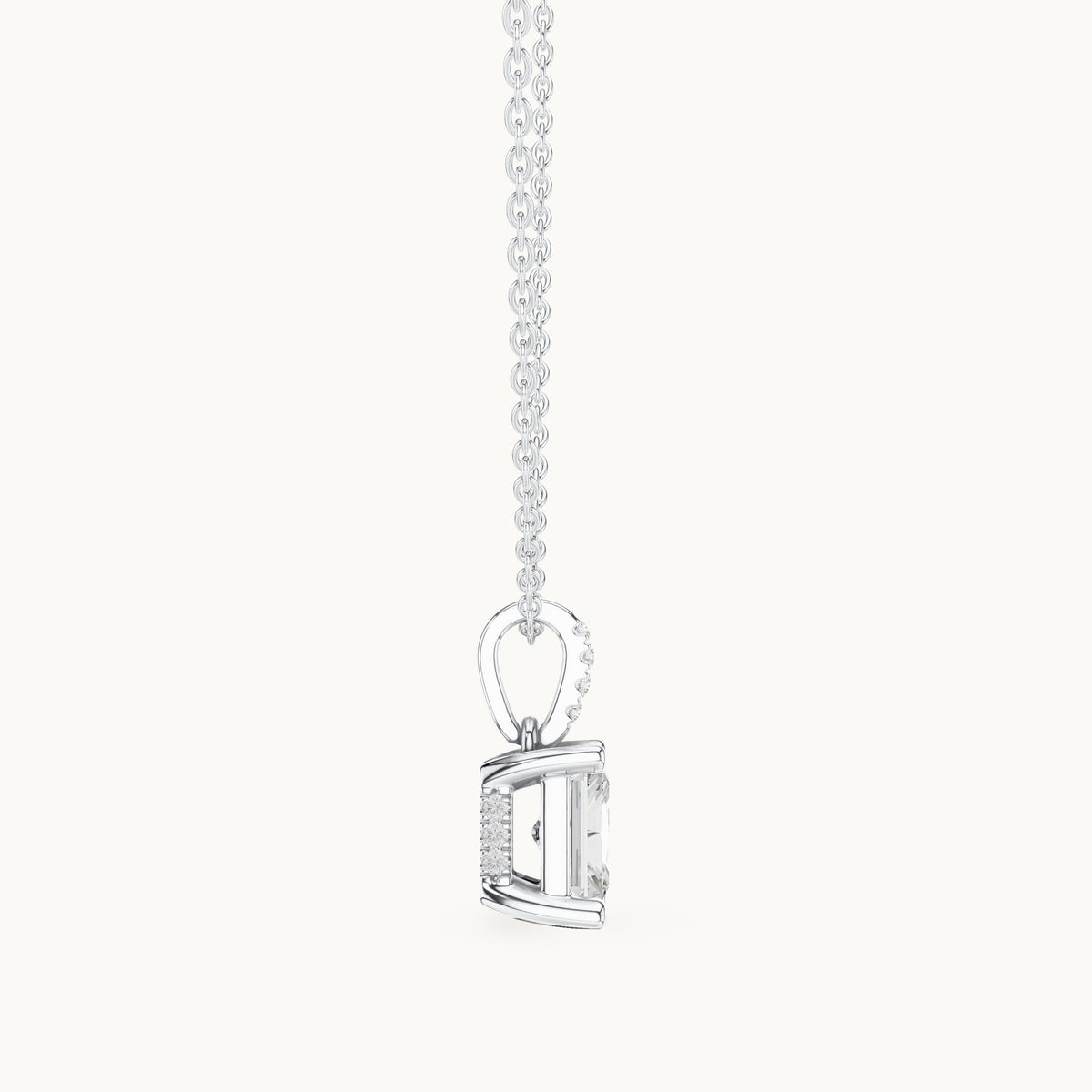 Radiant-cut lab-grown diamond pavé bail solitaire pendant in white gold, 1.62 CT TW, view 3