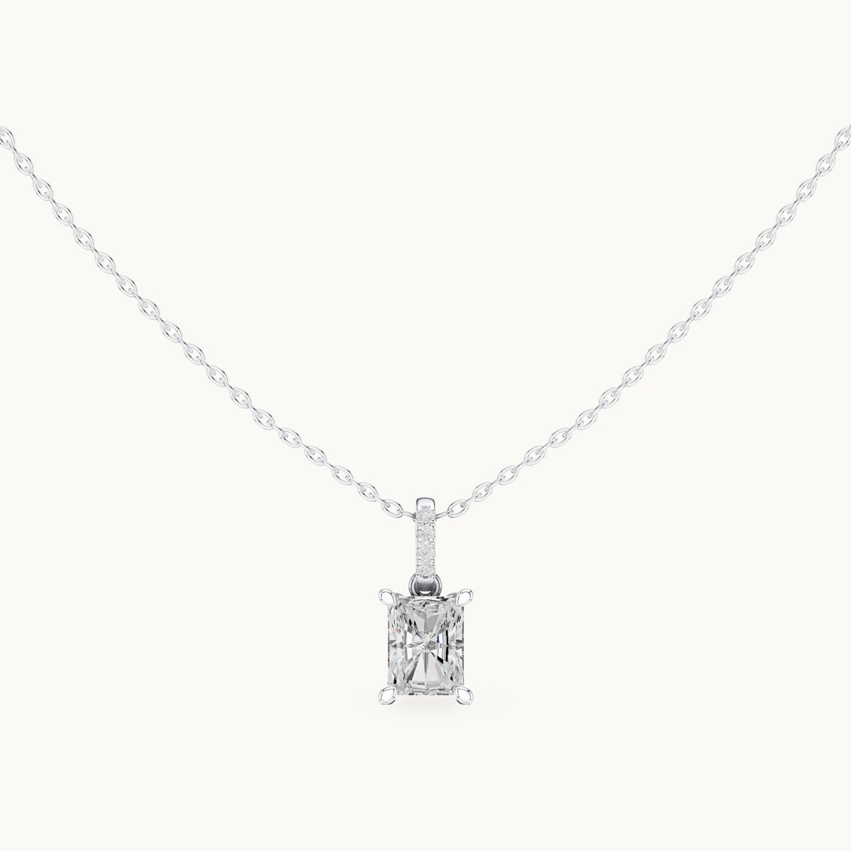 Radiant-cut lab-grown diamond pavé bail solitaire pendant in white gold, 1.62 CT TW, view 4