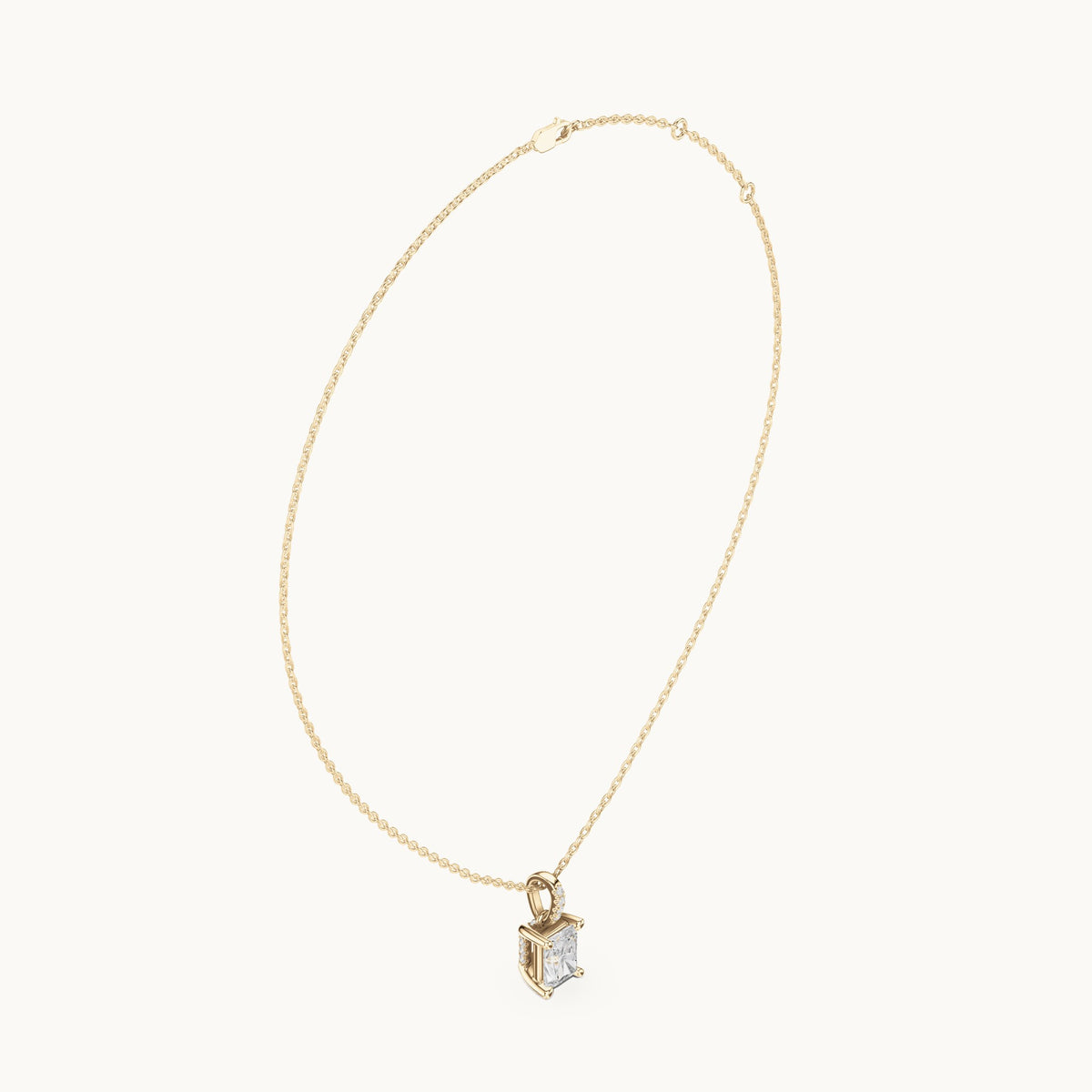 Radiant-cut lab-grown diamond pavé bail solitaire pendant in yellow gold, 1.62 CT TW, view 1