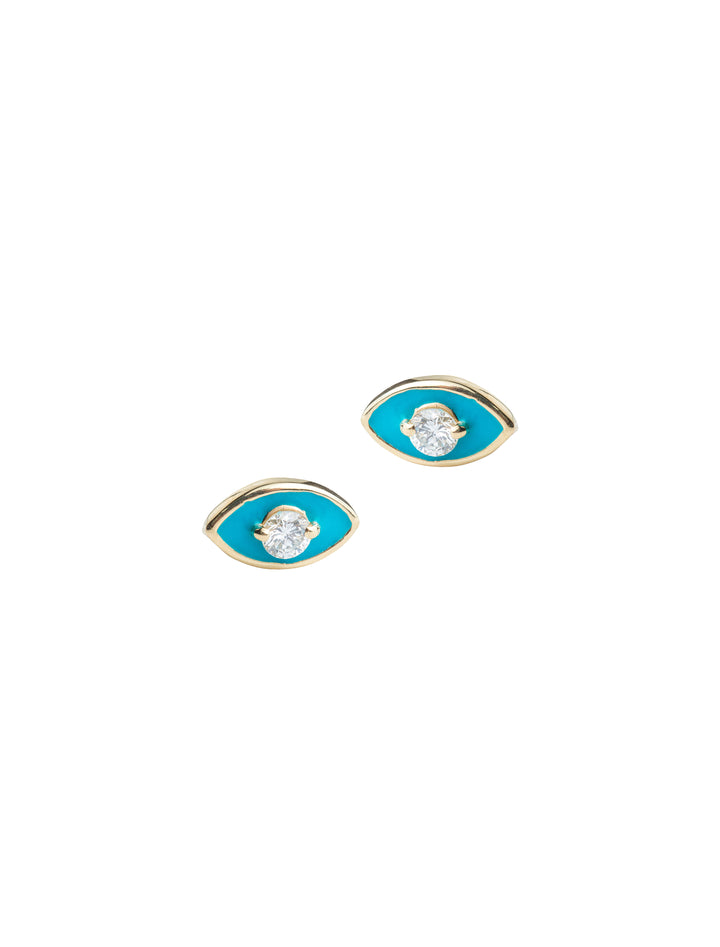 18K GOLD DIAMOND ENAMEL EVIL EYE EARRINGS