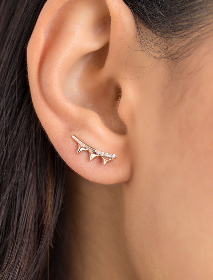 18K GOLD PYRAMID EAR CLIMBER DIAMOND EARRINGS