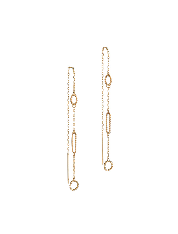 18K GOLD TWISTED SHAPES CHAIN EARRINGS