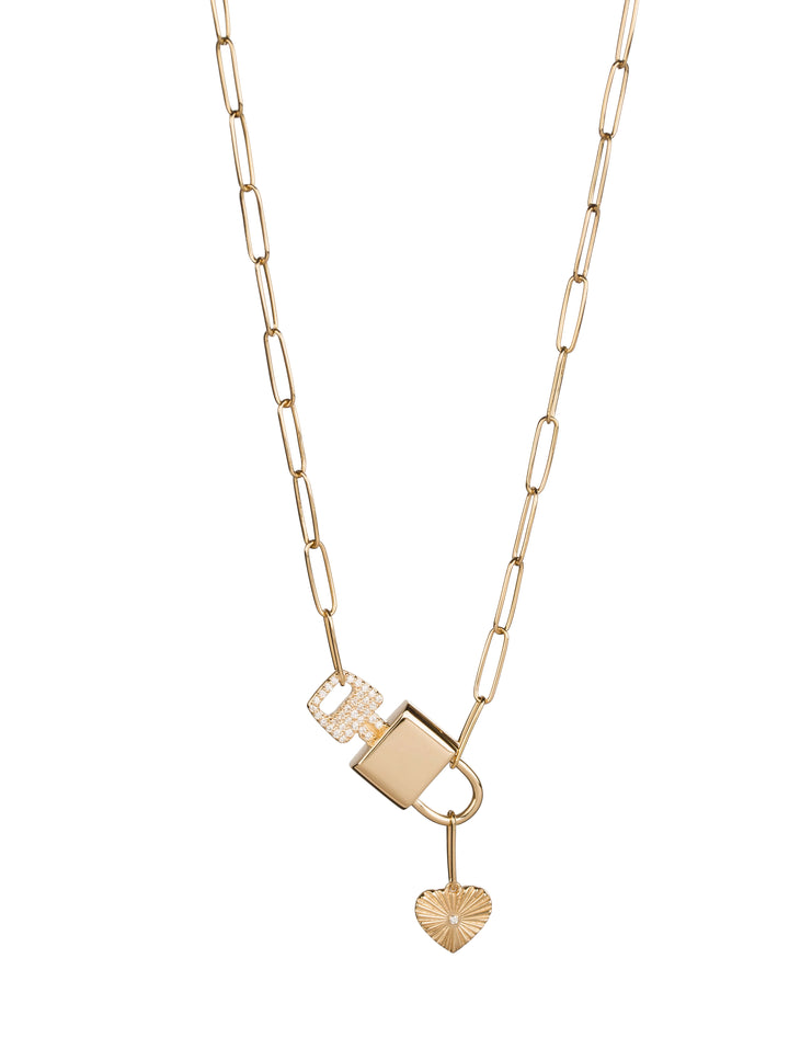 18K GOLD PAPER CLIP DIAMOND PADLOCK & KEY NECKLACE