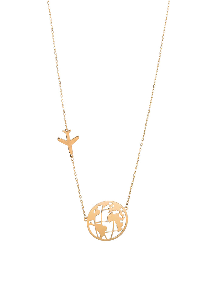 18K GOLD PLANE AND GLOBE NECKLACE