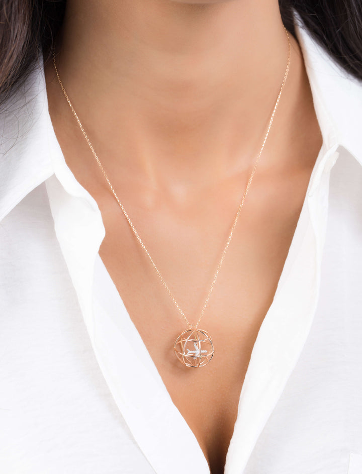 18K GOLD DOUBLE-SIDED DIAMOND “GLOBE” CAGE NECKLACE