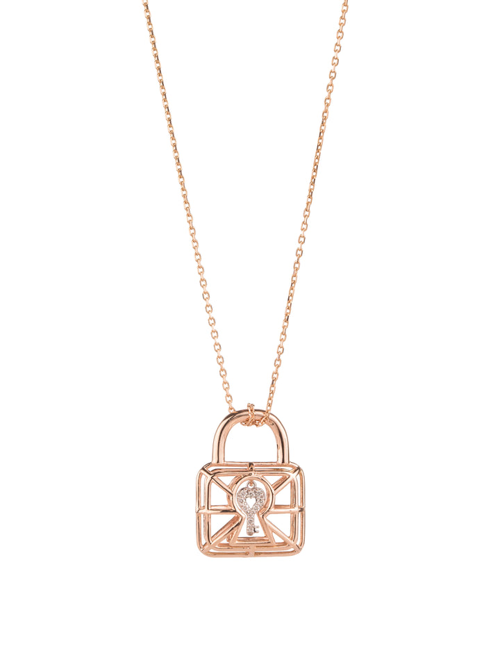 18K GOLD DOUBLE-SIDED DIAMOND “LOCK” CAGE NECKLACE